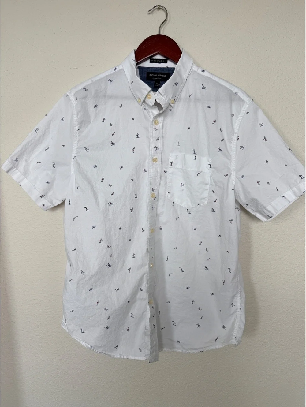 Banana Republic Men’s Medium White Diver Print Organic Cotton Shirt Standard Fit
